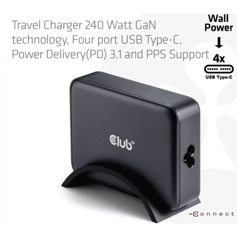Caricabatterie per dispositivi mobili CLUB3D CAC-1918 universale nero AC 4 porte USB Type-C