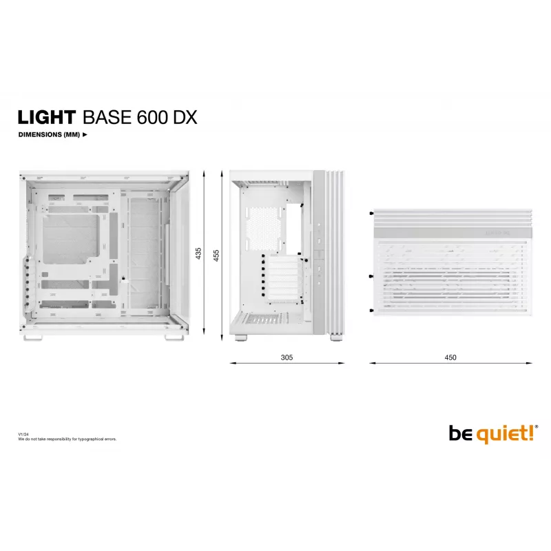 be quiet! Light Base 600 DX BGW66 case PC Midi Tower, ATX/micro-ATX/Mini-ITX, pannello laterale in vetro temperato, ARGB, USB-C, bianco