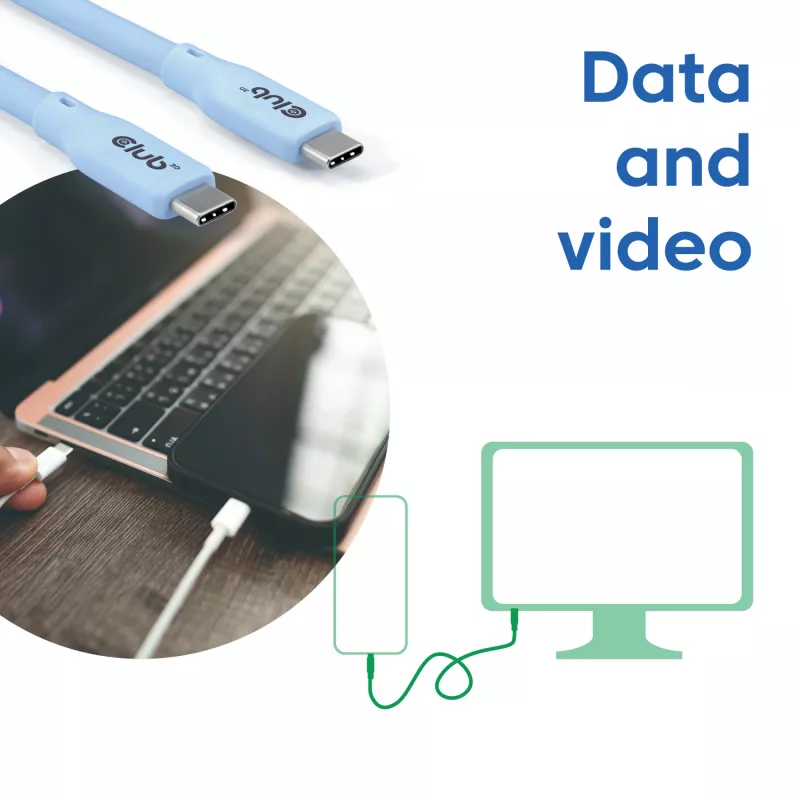 Cavo USB-C CLUB3D blu, 2 m, USB-C, USB-C, USB4 Gen 2x2, 20 Gbit/s, blu