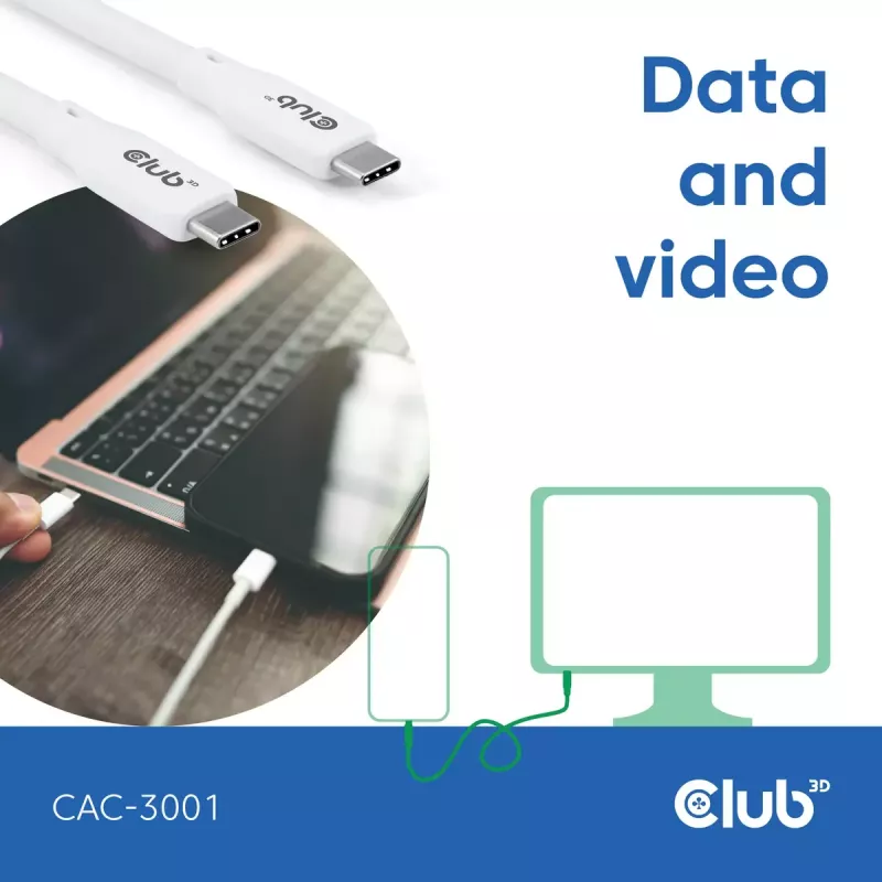 Cavo USB-C CLUB3D CAC-3001 2m USB4 Gen 3x2 bianco