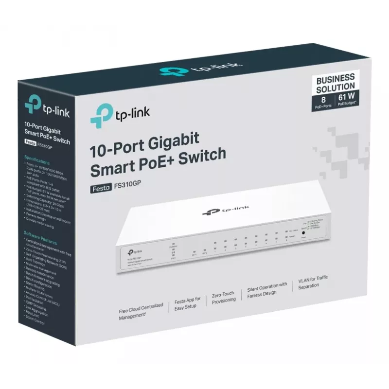 Switch di rete TP-Link FESTA FS310GP Managed L2/L2+ Gigabit Ethernet (10/100/1000) Power over Ethernet (PoE) 1U bianco
