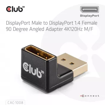 Adattatore club 3D DisplayPort maschio su DisplayPort 1.4 femmina 90° angolare, supporta 4K@120Hz