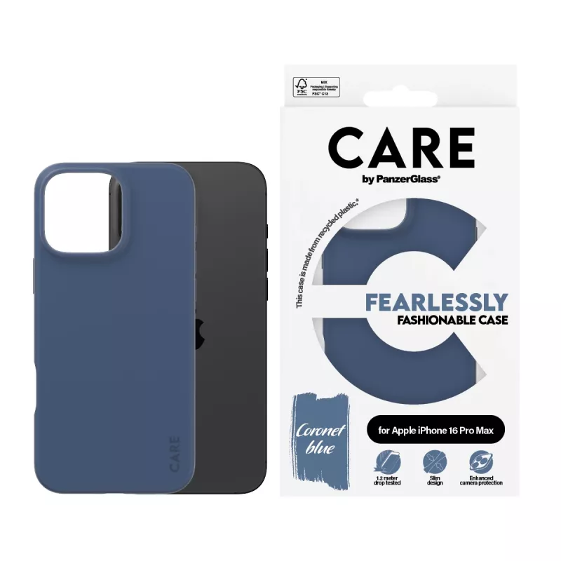 Cover PanzerGlass CARE by custodia moda blu iPhone 16 Pro Max trasparente