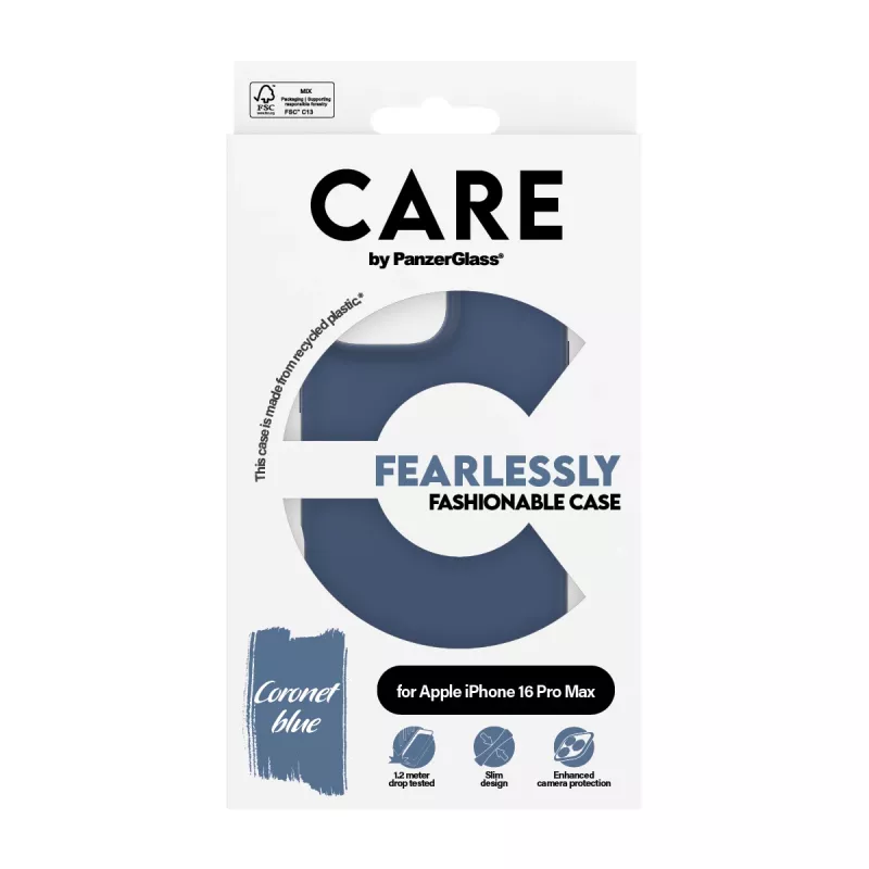 Cover PanzerGlass CARE by custodia moda blu iPhone 16 Pro Max trasparente
