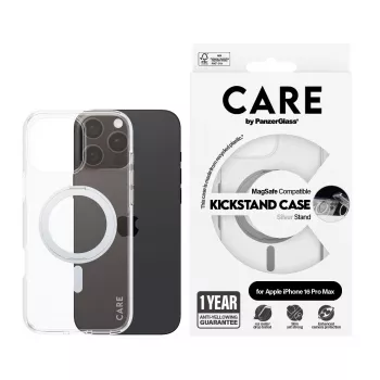 PanzerGlass CARE™ by ® Case trasparente con kickstand argento e MagSafe iPhone 16 Pro Max