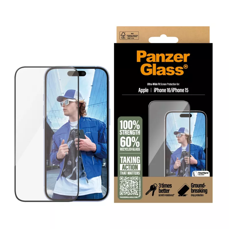 PanzerGlass ® Pellicola protettiva display iPhone 16 | 15 | Ultra-Wide Fit