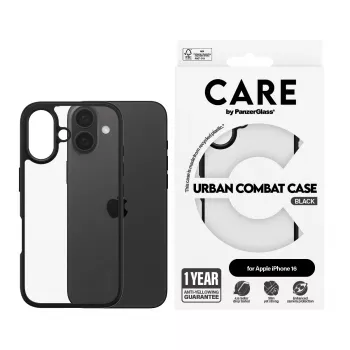 PanzerGlass CARE™ by ® Urban Combat custodia trasparente con cornice nera iPhone 16