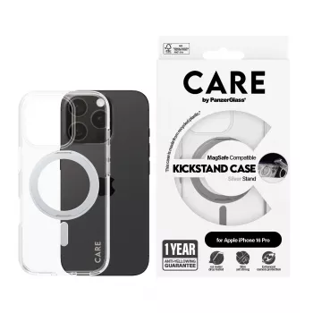 PanzerGlass CARE™ by ® Case trasparente con kickstand argento e MagSafe iPhone 16 Pro