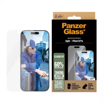 PanzerGlass ® Pellicola protettiva display iPhone 16 Pro | Classic Fit, Apple, Apple - iPhone 16 Pro, applicazione a secco, antigraffio, antiurto, trasparente, 1 pezzo