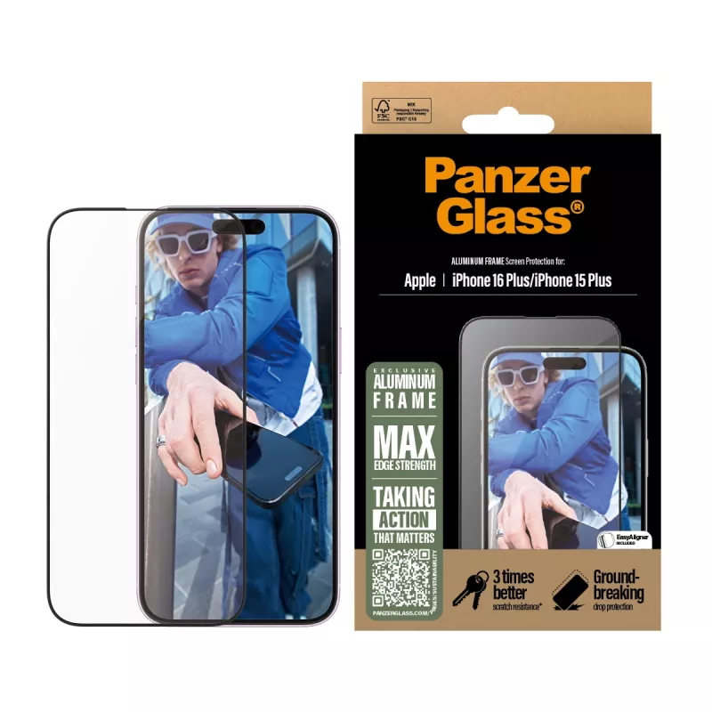 PanzerGlass® Protezione display cornice in alluminio iPhone 16 Plus | 15 Plus | Ultra-Wide Fit