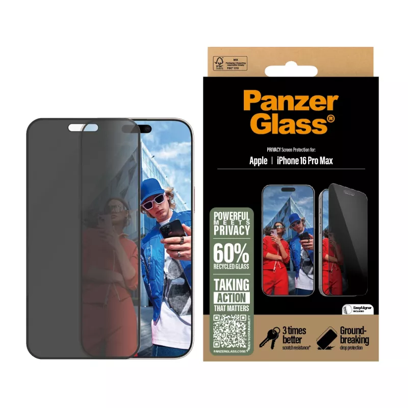 PanzerGlass ® Privacy Screen Protector iPhone 16 Pro Max | Ultra-Wide Fit con EasyAligner