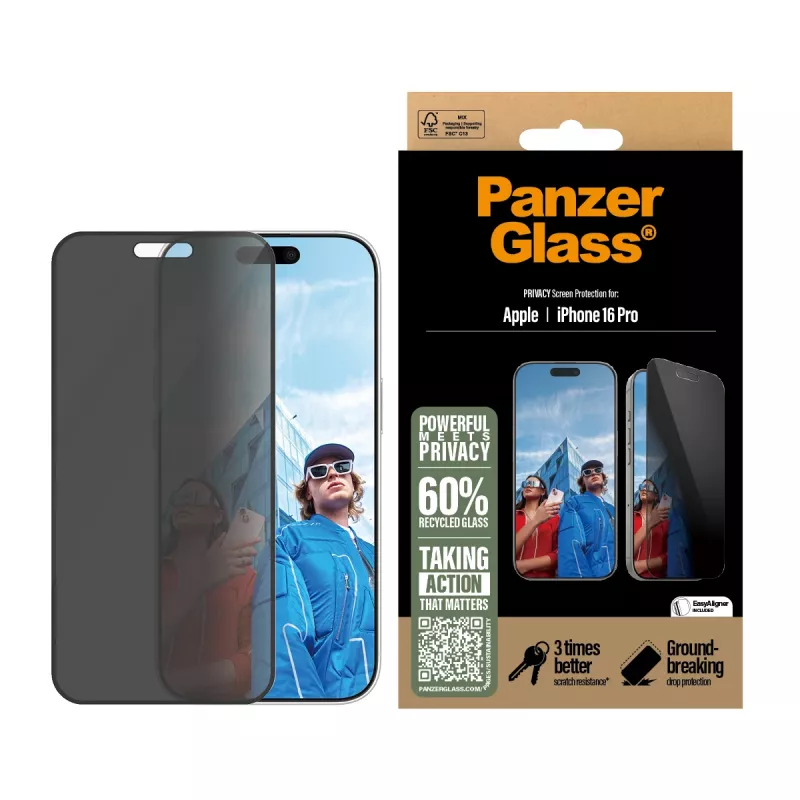 PanzerGlass ® pellicola protettiva privacy iPhone 16 Pro | Ultra-Wide Fit con EasyAligner