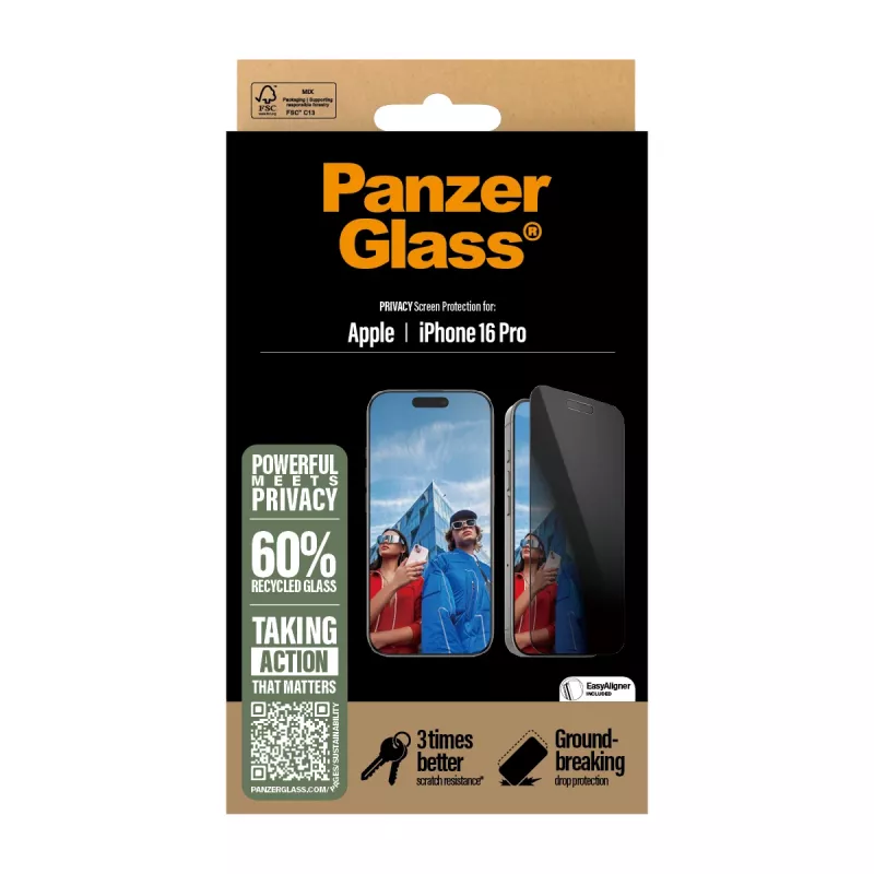 PanzerGlass ® pellicola protettiva privacy iPhone 16 Pro | Ultra-Wide Fit con EasyAligner