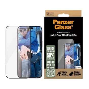 PanzerGlass ® pellicola protettiva per display iPhone 16 Plus | 15 Plus | Ultra-Wide Fit