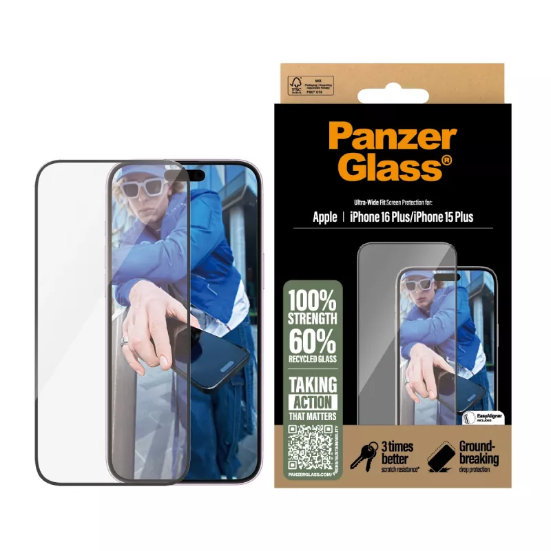 PanzerGlass ® pellicola protettiva per display iPhone 16 Plus | 15 Plus | Ultra-Wide Fit