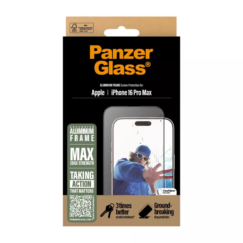 PanzerGlass® pellicola protettiva per display con cornice in alluminio iPhone 16 Pro Max | Ultra-Wide Fit