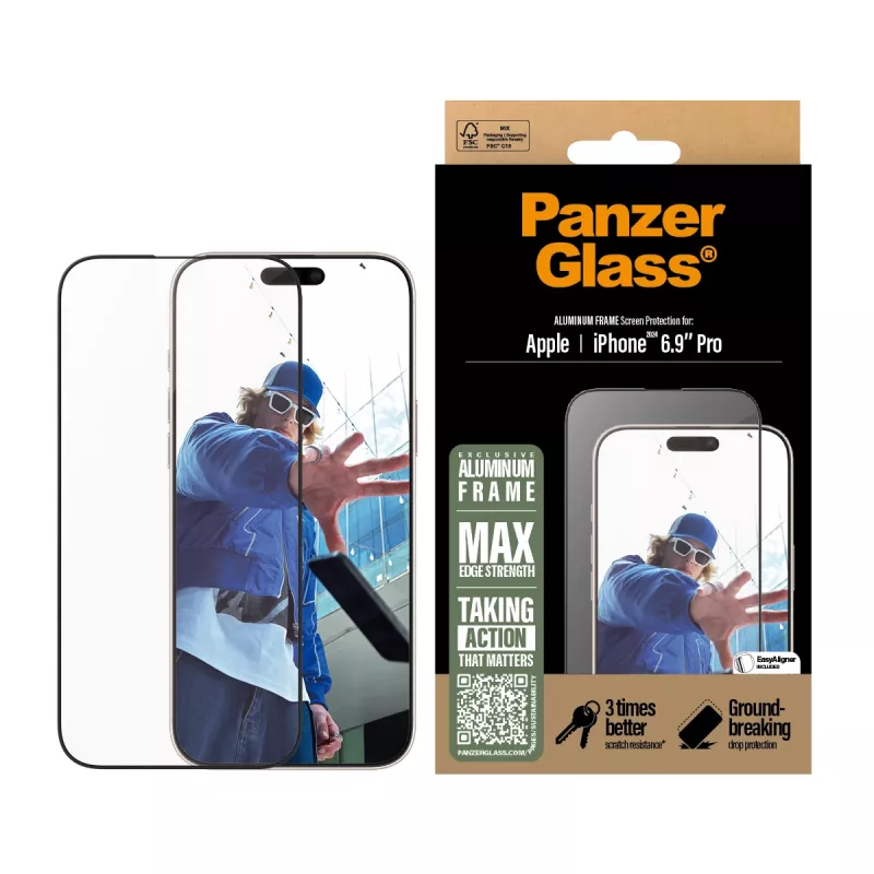 PanzerGlass® pellicola protettiva per display con cornice in alluminio iPhone 16 Pro Max | Ultra-Wide Fit