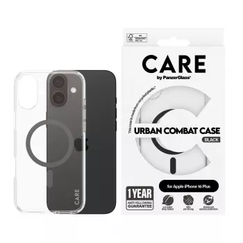 PanzerGlass CARE™ by ® custodia Urban Combat trasparente con MagSafe nero iPhone 16 Plus