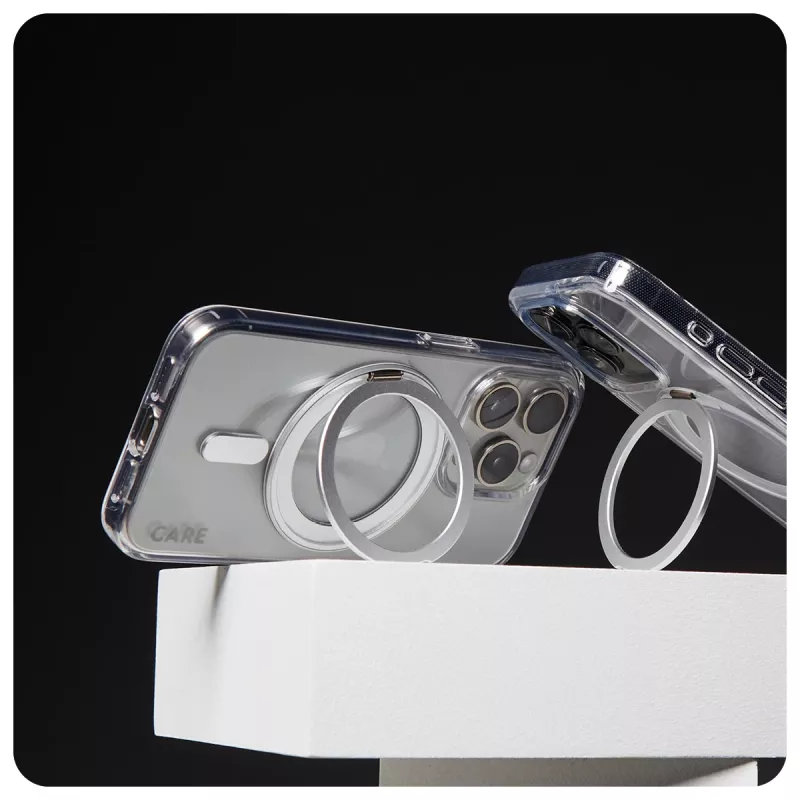 PanzerGlass CARE™ by ® custodia trasparente con kickstand argento e MagSafe iPhone 16 Plus