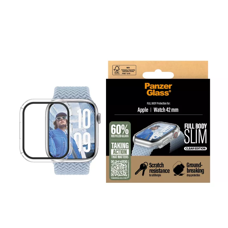 PanzerGlass Snappie Full Body Slim pellicola protettiva per Apple Watch 10 42mm, trasparente