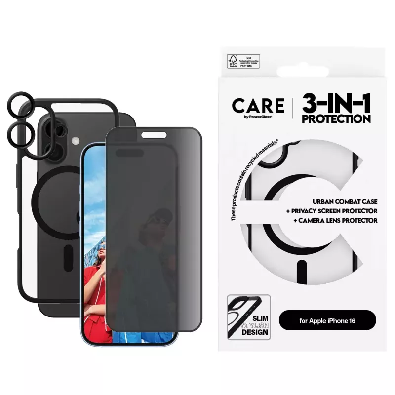 PanzerGlass ® | CARE by ® Flagship bundle privacy 3-in-1 iPhone 16