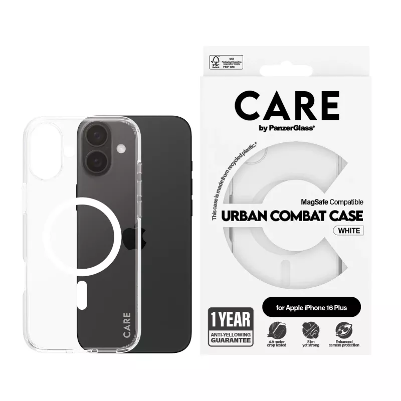 Custodia PanzerGlass CARE™ by ® Urban Combat trasparente con MagSafe bianco iPhone 16 Plus