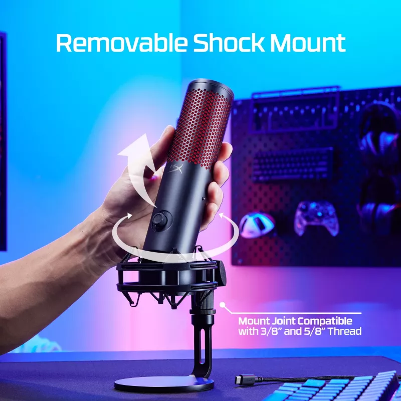 HyperX QuadCast 2 - Microfono USB (nero), microfono per podcast, -7,5 dB, 20 – 20000 Hz, 0,05 %, 32 Ω, 24 bit