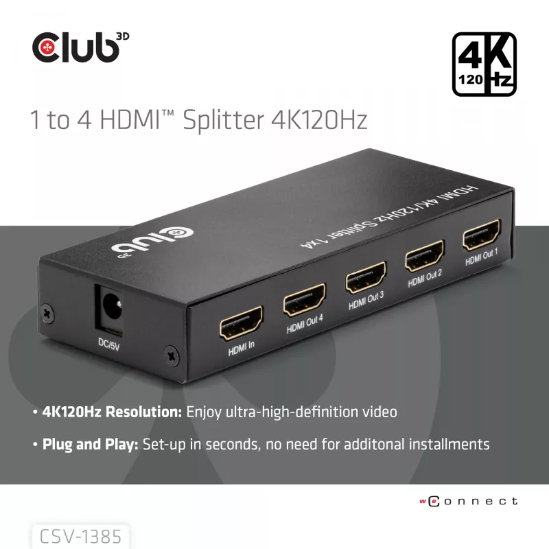 CLUB3D splitter HDMI™ 1 a 4 4K120Hz