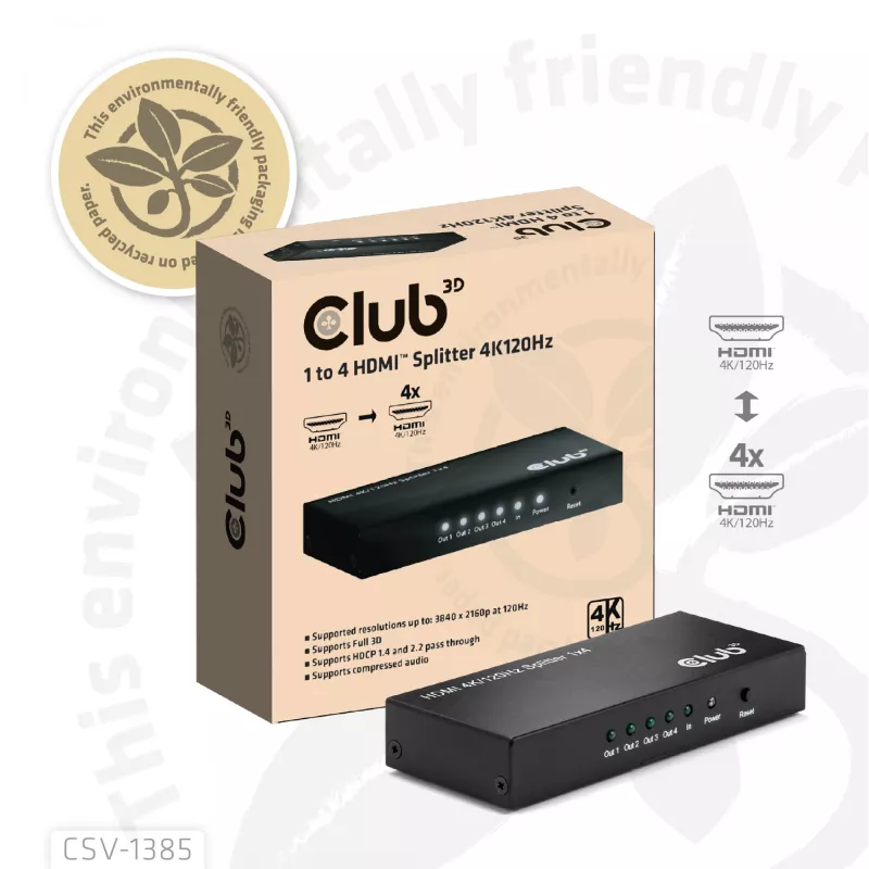CLUB3D splitter HDMI™ 1 a 4 4K120Hz