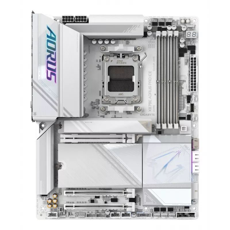 Scheda madre GIGABYTE X870E AORUS PRO ICE — AMD X870E, socket AM5, ATX, DDR5, 4×DIMM, Wi‑Fi 7, LAN 2.5Gb