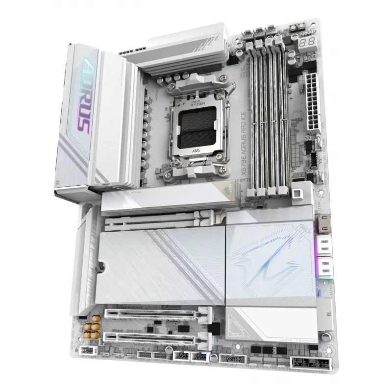 Scheda madre GIGABYTE X870E AORUS PRO ICE — AMD X870E, socket AM5, ATX, DDR5, 4×DIMM, Wi‑Fi 7, LAN 2.5Gb
