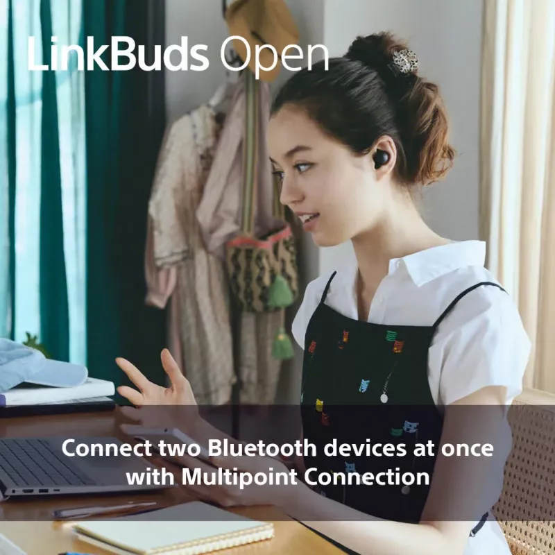 Cuffie Sony LinkBuds Open WFL910B — wireless Bluetooth in-ear, 20–20.000 Hz, portata 10 m, 63 g, nero