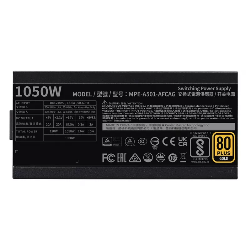 Alimentatore COOLER MASTER MWE 1050 V2 Gold Full Modular 1050W ATX nero
