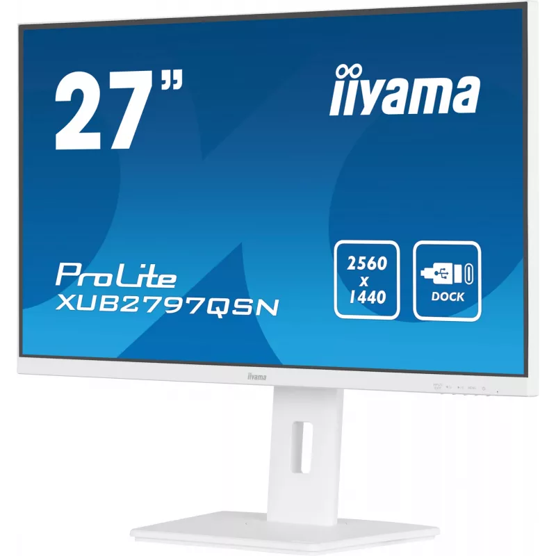 iiyama ProLite XUB2797QSN-W2 monitor QHD IPS da 27 pollici, docking USB-C, bianco