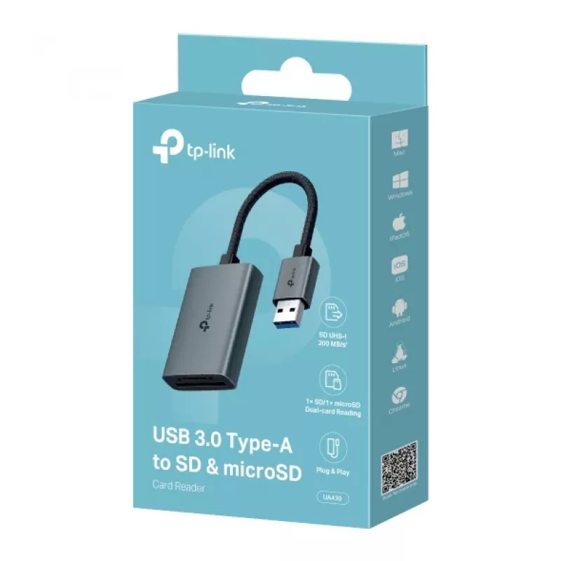 Lettore di schede TP-LINK UA430 USB 3.2 Gen 1 Type-C — MicroSD / SD, grigio