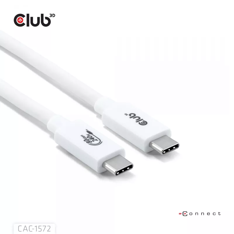 Club3D CAC-1572 cavo certificato USB 80 Gbps, da USB-C a USB-C, 240 W PD, 8K240Hz, 1,2 m, bianco