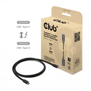 Cavo CLUB3D Thunderbolt™ 5 certificato 8K240Hz dati 80/120 Gbps EPR 240 Watt M/M 1m / 3,28ft