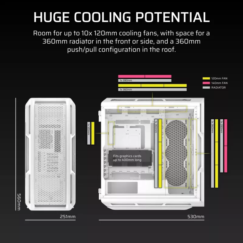 Case PC CORSAIR - 5000T Mid-Tower High-Performance - bianco