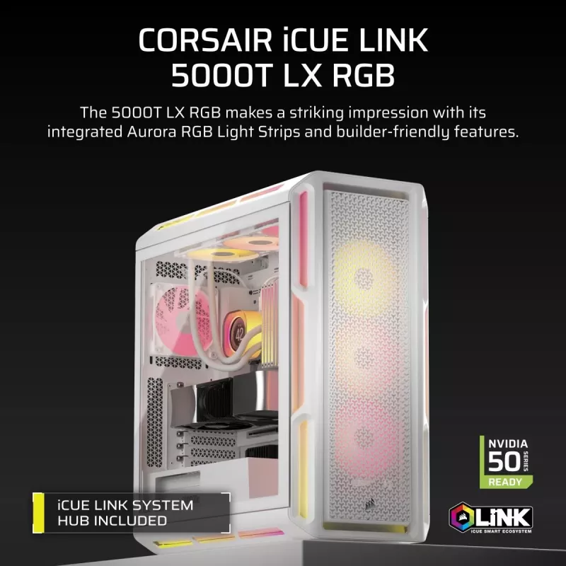 Case PC CORSAIR - 5000T LX RGB Midi-Tower (tempered Glass) bianco