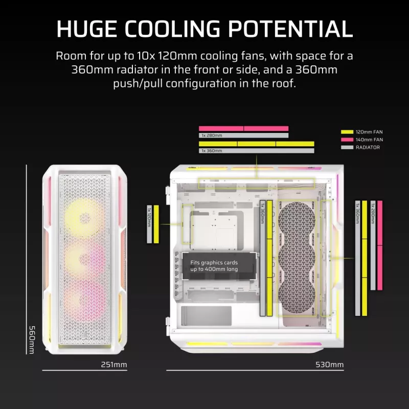 Case PC CORSAIR - 5000T LX RGB Midi-Tower (tempered Glass) bianco