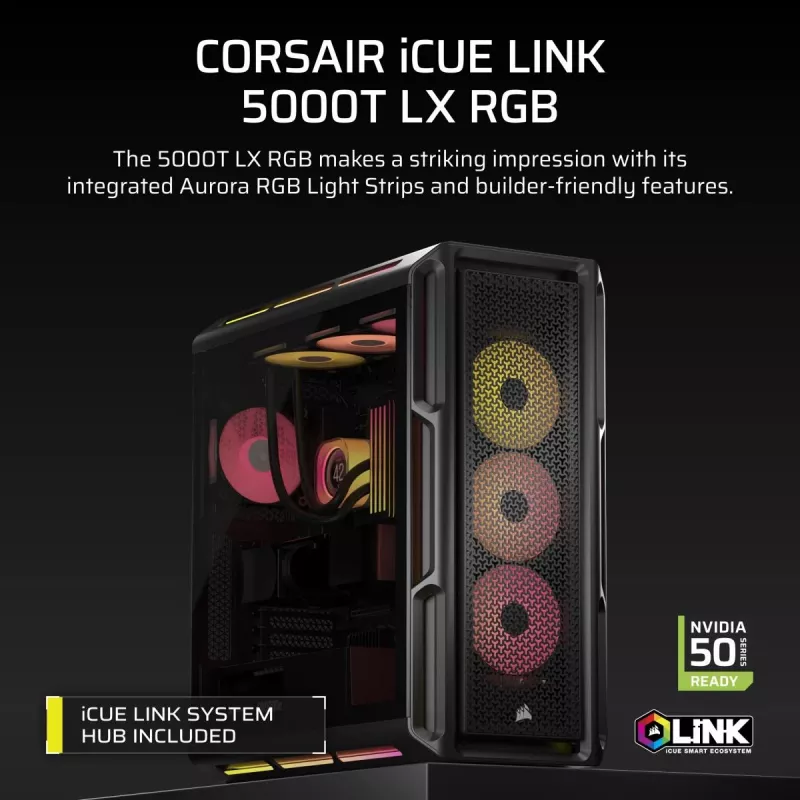 Case PC CORSAIR - Icue Link 5000t Lx RGB Mid-Tower High-Performance