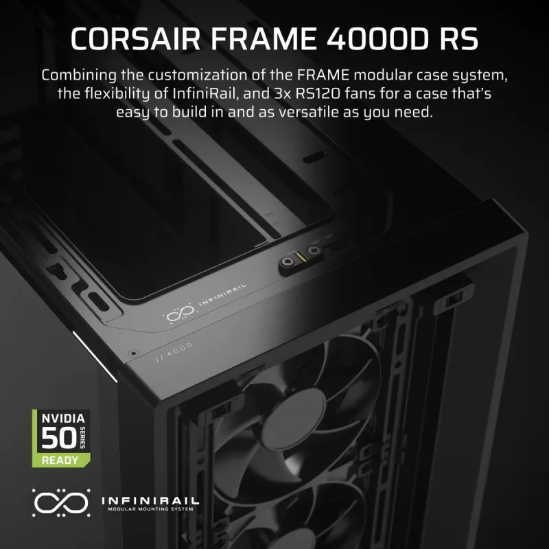 Case PC CORSAIR FRAME 4000D RS Midi Tower — nero, supporto EATX, vetro temperato, USB-C, 3 ventole frontali da 120 mm