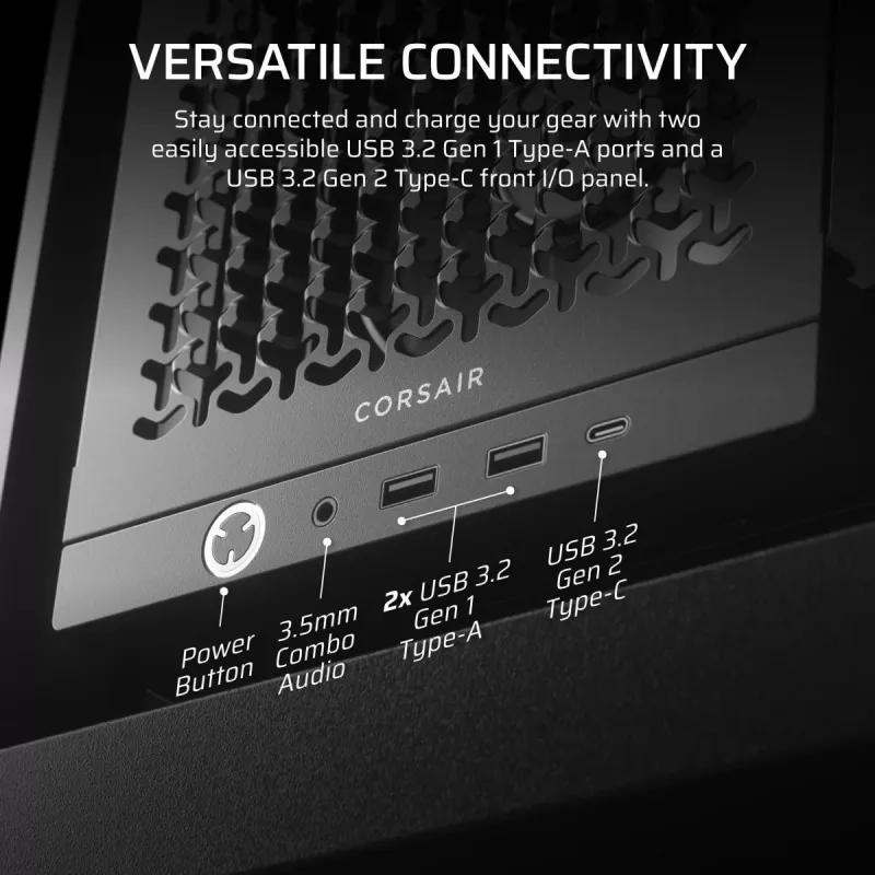 Case PC CORSAIR FRAME 4000D RS Midi Tower — nero, supporto EATX, vetro temperato, USB-C, 3 ventole frontali da 120 mm
