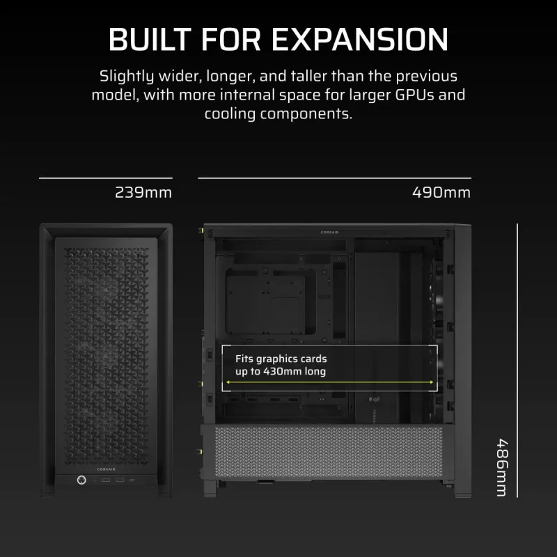Case PC CORSAIR FRAME 4000D RS Midi Tower — nero, supporto EATX, vetro temperato, USB-C, 3 ventole frontali da 120 mm