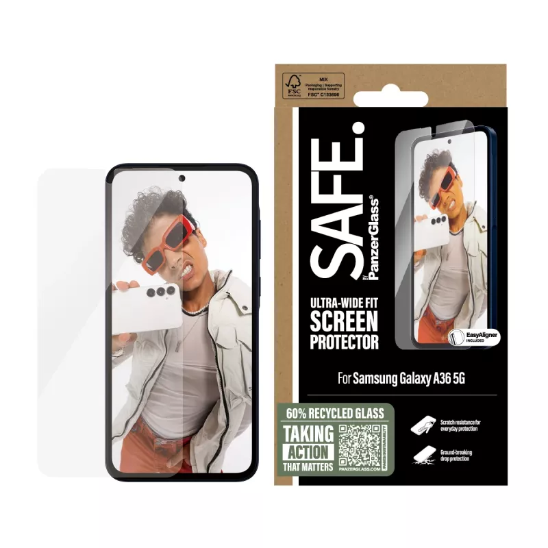 PanzerGlass SAFE. by ® pellicola protettiva display Samsung Galaxy A36 5G | Ultra-Wide Fit con EasyAligner