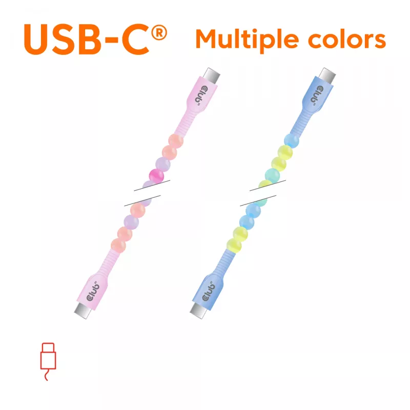Club 3D CAC-3010 cavo con perline da USB-C a USB-C, 2 m, PD 60 W, 480 Mbps, rosa