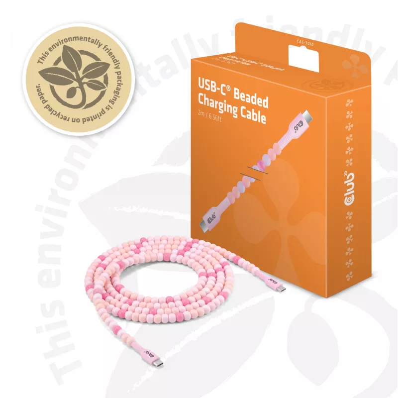 Club 3D CAC-3010 cavo con perline da USB-C a USB-C, 2 m, PD 60 W, 480 Mbps, rosa