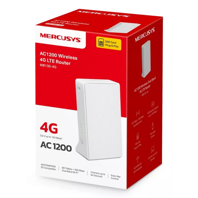 MERCUSYS MB130-4G router WLAN Ethernet dual band (2,4 GHz / 5 GHz) – bianco