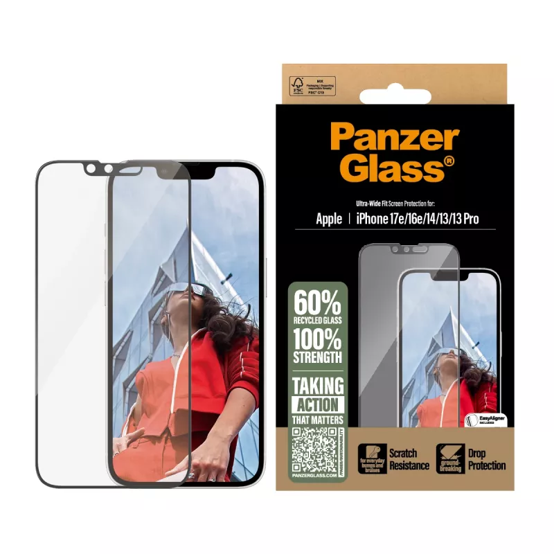 Pellicola protettiva PanzerGlass ® per display iPhone 17e | 16e | 14 | 13 | 13 Pro | Ultra-Wide Fit con EasyAligner