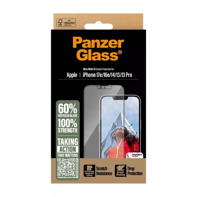 Pellicola protettiva PanzerGlass ® per display iPhone 17e | 16e | 14 | 13 | 13 Pro | Ultra-Wide Fit con EasyAligner